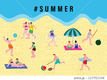 ビーチで過ごす人々 127701149