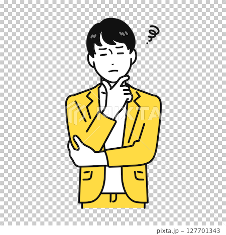 Worried Thinking Jacket Young Man Illustration Material 127701343