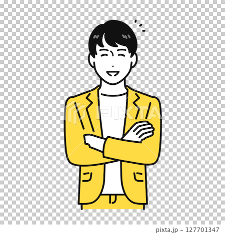 微笑成功解決方案雙臂交叉夾克的年輕人 127701347