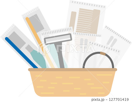 ホテルなどにあるアメニティセットのイメージ素材 127701419