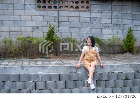 Portrait asian woman tourist Traveler walking and with travel at Mae Kha canal New Landmark It is a major tourist is Public places attraction Chiang Mai City,Thailand,travel and leisure concept day 127701720