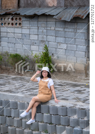 Portrait asian woman tourist Traveler walking and with travel at Mae Kha canal New Landmark It is a major tourist is Public places attraction Chiang Mai City,Thailand,travel and leisure concept day 127701722