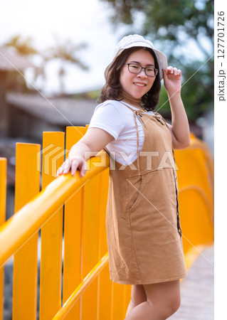 Portrait asian woman tourist Traveler walking and with travel at Mae Kha canal New Landmark It is a major tourist is Public places attraction Chiang Mai City,Thailand,travel and leisure concept day 127701726