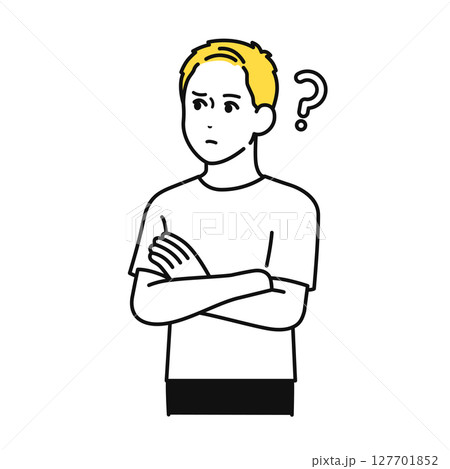 腕組み 考え事 Tシャツ 若い男性 イラスト 素材 127701852