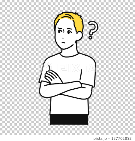 腕組み 考え事 Tシャツ 若い男性 イラスト 素材 127701852