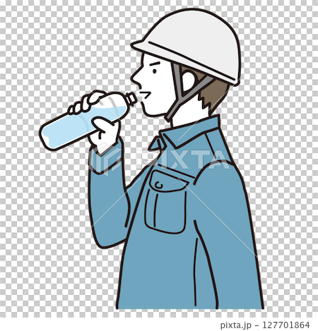 熱中症対策でペットボトルの水を飲む作業服の男性 シンプルなイラスト 熱中症対策でペットボトルの水を飲む作業服の男性 シンプルなイラスト 127701864