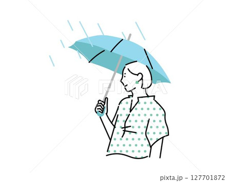 梅雨の時期に雨の降る中で傘をさす女性ーベクターイラスト素材 梅雨の時期に雨の降る中で傘をさす女性ーベクターイラスト素材 127701872