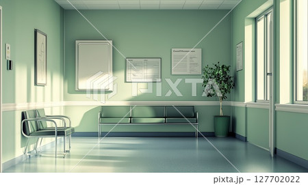 ミントグリーンの壁、椅子のある待合室 ミントグリーンの壁、椅子のある待合室 127702022