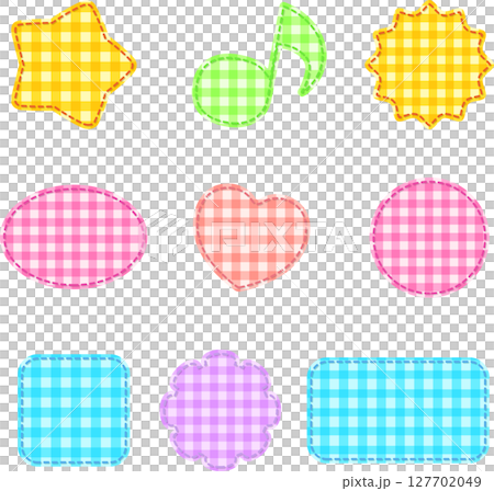 Gingham checkered graphic frame illustration set with stitching 127702049