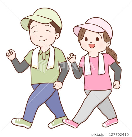 ウォーキングする男女(カラー) ウォーキングする男女(カラー) 127702410