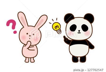 考え中のうさぎとひらめきのパンダのイラストセット  127702547