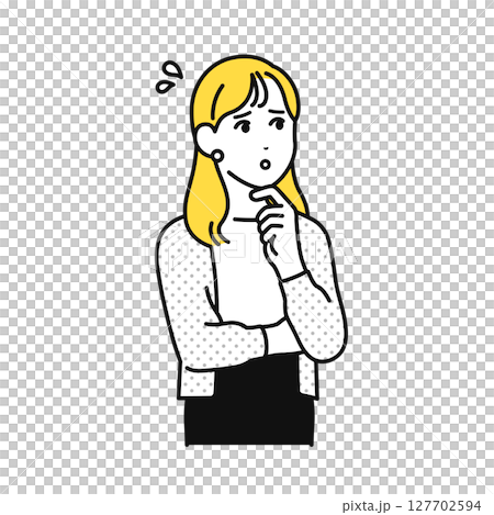 Worried, anxious, cardigan, young woman, illustration material 127702594