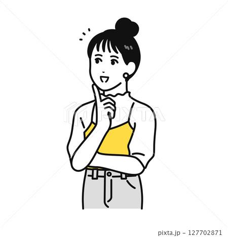 解決 喜ぶ お団子ヘア 若い女性 イラスト 素材 127702871