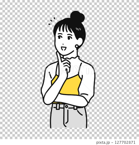 解決 喜ぶ お団子ヘア 若い女性 イラスト 素材 127702871