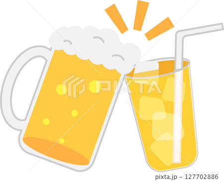 ビールとオレンジジュースで乾杯しているイメージ素材 127702886