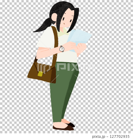 一位手持文件的女性站立的變形彩色插圖 127702935