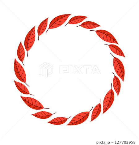 Wreath of Red Autumn Leaves in Circle Frame 127702959