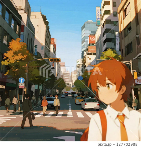 都会のビル街を歩く人々 127702988