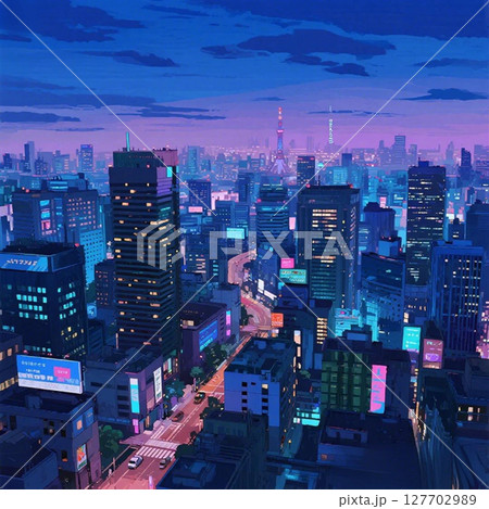 霧に包まれた都会の夜景 127702989