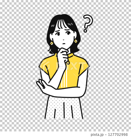 思考，疑惑，可愛，年輕女子，插畫素材 127702998