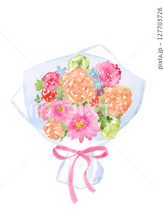 カラフルな花束　手描きの水彩画イラスト 127703726