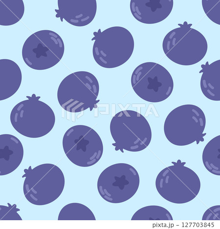 Blueberry summer pattern on a blue background. Simple seamless pattern with berries. Cute fruit print. Blueberry summer pattern on a blue background. Simple seamless pattern with berries. Cute fruit print. 127703845
