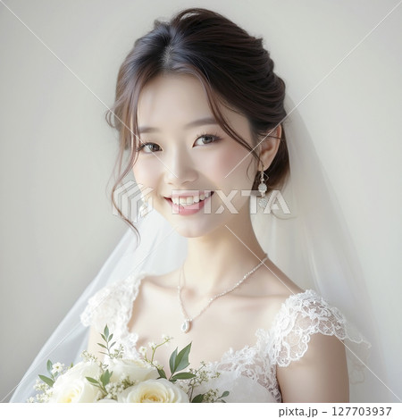 ウェディングドレスの若い女性　AI生成画像  127703937