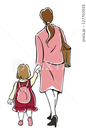 歩く母子の後ろ姿 127703938
