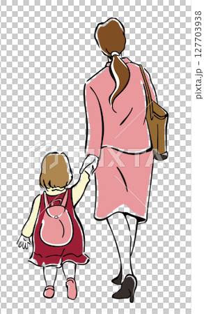歩く母子の後ろ姿 127703938