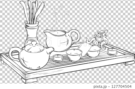Tea Ceremony  Isolated Outline Illustration 127704504