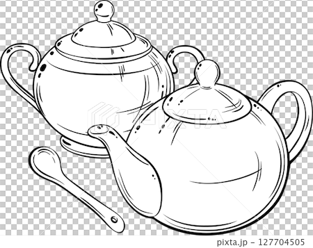 Sugar Bowl and Teapot Outline Illustration Sugar Bowl and Teapot Outline Illustration 127704505