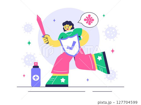 Antibacterial Vector Illustration Featuring Handwashing, Virus Prevention, and Microbe Control for Hygiene and Healthcare in a Flat Background Antibacterial Vector Illustration Featuring Handwashing, Virus Prevention, and Microbe Control for Hygiene and Healthcare in a Flat Background 127704599