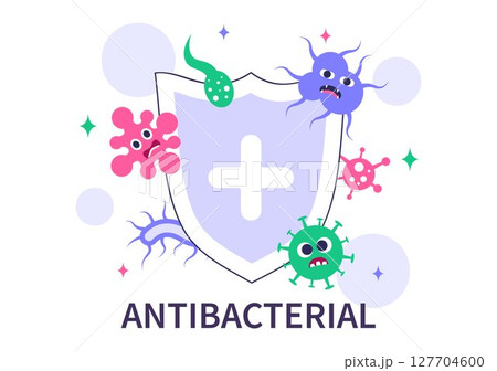 Antibacterial Vector Illustration Featuring Handwashing, Virus Prevention, and Microbe Control for Hygiene and Healthcare in a Flat Background 127704600