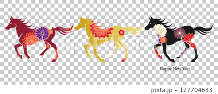 奔騰的駿馬插圖素材集向量馬年新年賀卡花卉日本花卉白色背景 奔騰的駿馬插圖素材集向量馬年新年賀卡花卉日本花卉白色背景 127704633