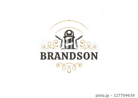 Vintage Retro Barbershop Logo with Barber Pole and Razor for Professional Grooming Services Vintage Retro Barbershop Logo with Barber Pole and Razor for Professional Grooming Services 127704639