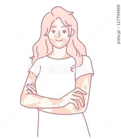 Illustration of a Confident Woman with Her Arms Crossed, Exuding Charm and Positivity 127704809
