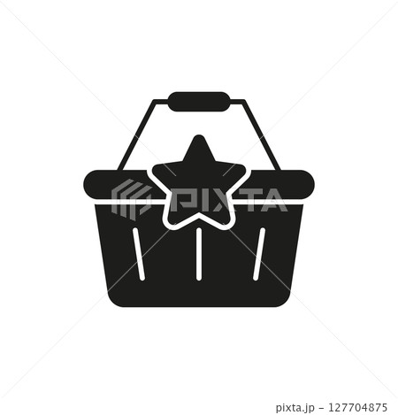 Shopping Basket With Star Solid Icon. Customer Loyalty, Premium Shopping Experience, And Favorite Products Silhouette Symbol. Retail And E-Commerce. Isolated Vector Illustration 127704875