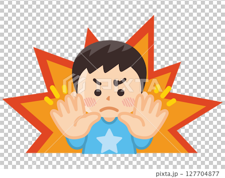 立入禁止　制止する男の子 127704877