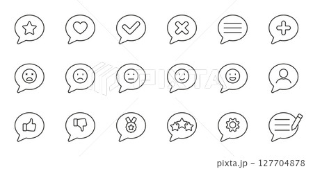 Speech Bubble Icon Set With Various Symbols. Communication, Feedback, And Interaction Outline Icon Collection. Includes Emotions, Ratings. Editable Stroke. Isolated Vector Illustration Speech Bubble Icon Set With Various Symbols. Communication, Feedback, And Interaction Outline Icon Collection. Includes Emotions, Ratings. Editable Stroke. Isolated Vector Illustration 127704878