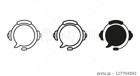 Headset With Speech Bubble Line and Solid Icon. Customer Support, Communication, And Call Center Symbol Collection. Audio Assistance And Help Desk Representation. Isolated Vector Illustration 127704892