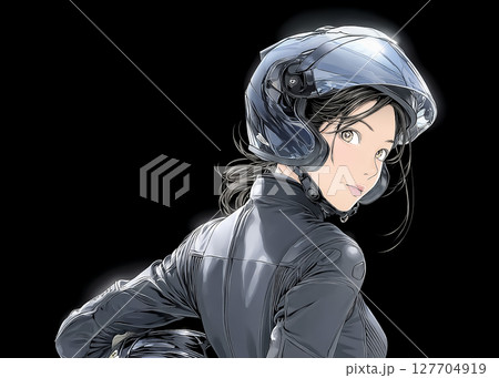 女性ライダーのアップのイラスト素材　振り向く 127704919