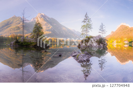 View of Hintersee lake in Berchtesgaden National Park Bavarian Alps, Germany 127704948