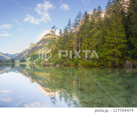 View of Hintersee lake in Berchtesgaden National Park Bavarian Alps, Germany 127704974