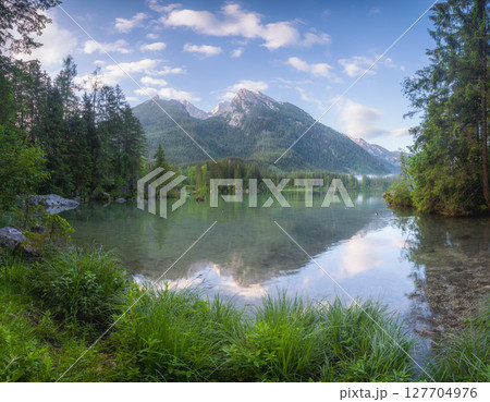View of Hintersee lake in Berchtesgaden National Park Bavarian Alps, Germany 127704976