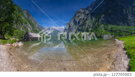 Bootshaus am Obersee lake in Berchtesgaden National Park, Alps Germany 127705003