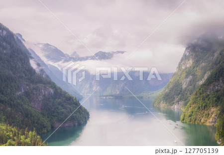 Konigsee lake near Jenner mount in Berchtesgaden National Park, Alps Germany 127705139