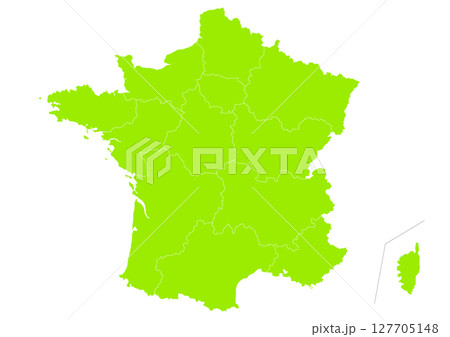 世界地図より、フランスの行政区分地図　（Map of France） 127705148