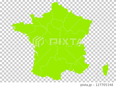 世界地図より、フランスの行政区分地図　（Map of France） 127705148