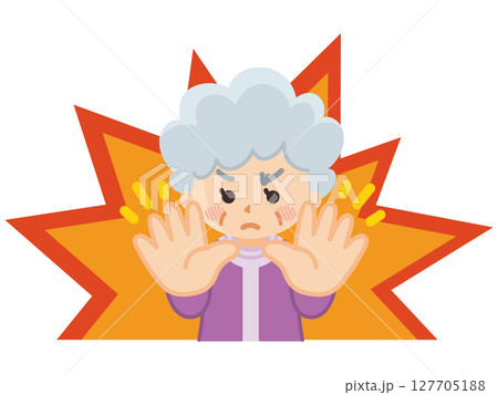 立入禁止　制止するおばあさん 127705188