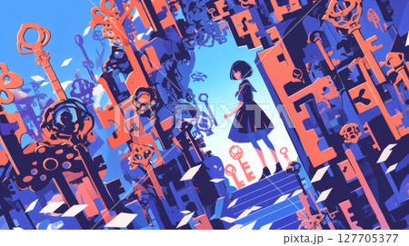 背景素材壁紙,イラスト,人,鍵 127705377